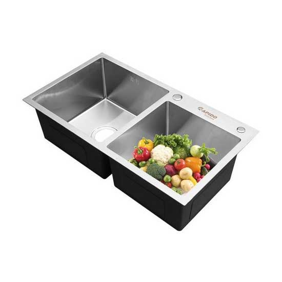 Chậu rửa bát 2 hố lệch Rapido RS-8245-2UW (820x450x230mm) - Image 5