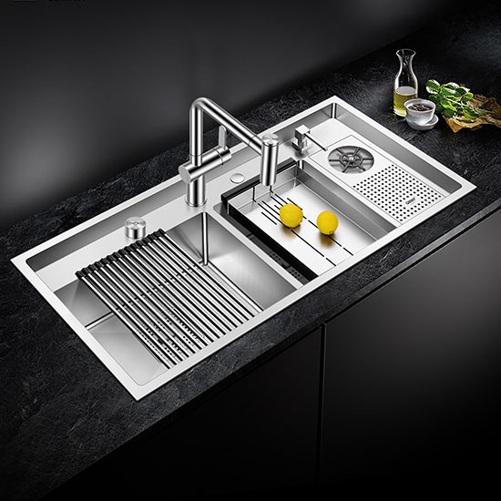 Chậu rửa bát đá 2 hố lệch màu be Geler GL-GR 8647C (860x470x205mm) - Image 3