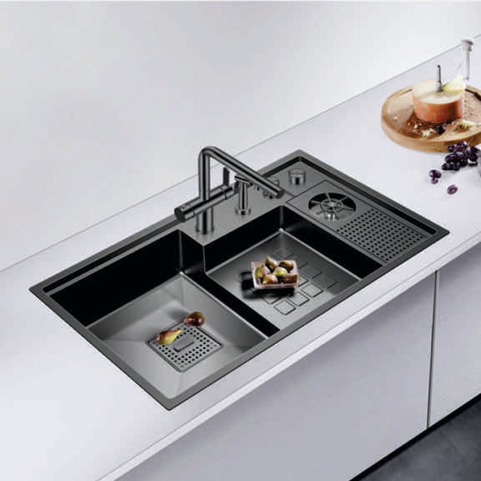 Chậu rửa bát đá 2 hố lệch màu đen Geler GL-GR 8647B (860x470x205mm) - Image 3
