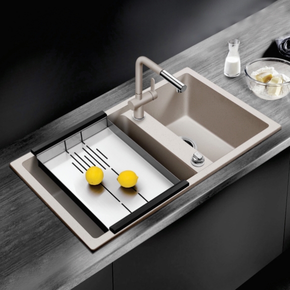 Chậu rửa bát đá 2 hố màu be Geler GL-GR805485C (805x405x200mm)