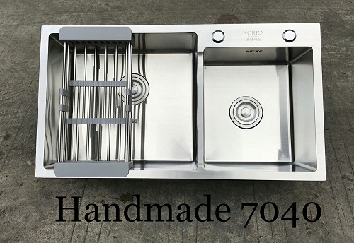 Chậu rửa bát giá rẻ đúc liền khối 2 hố lệch Korea TP-H-7040-1 (700x400)