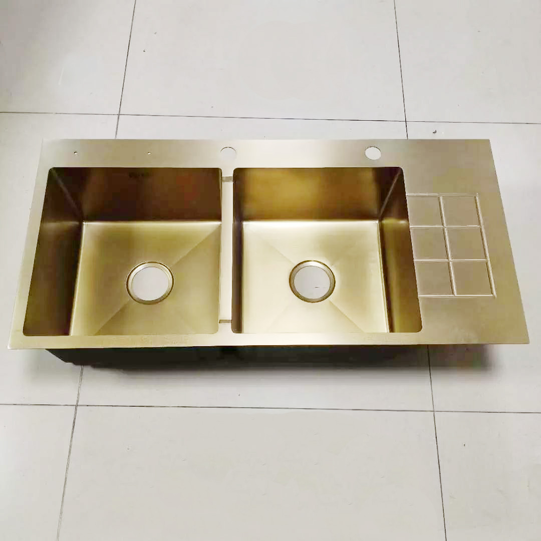 Chậu rửa bát Handmade Inox 304 mạ vàng PVD Miken 1507G (80x45x22cm-*Đặt hàng 7-15 ngày) - Image 4