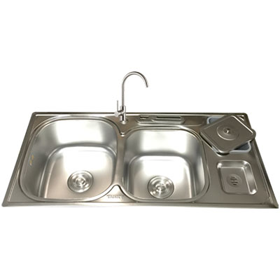 Chậu rửa bát Inox 2 hố lệch Lucky Tân Mỹ S8245R (820x450x240mm) - Image 5
