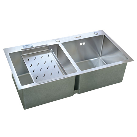 Chậu rửa bát Inox đúc liền khối 2 hố lệch PZ-8245 (820x450x220mm) - Image 3