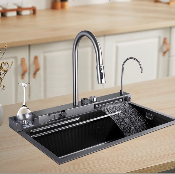 Chậu rửa bát thác nước hiển thị nhiệt độ kèm máy rửa cốc Henry HR7546