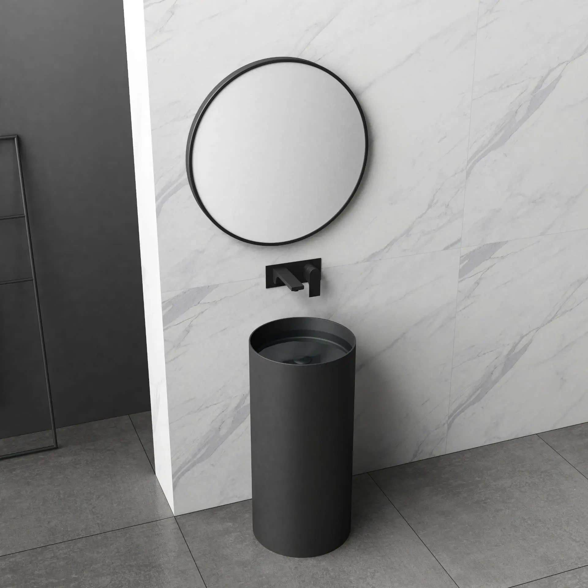 Chậu rửa lavabo chân đứng hình tròn màu đen Inox 304 Miken MKC-8702B (Đặt hàng trước 7-15 ngày)