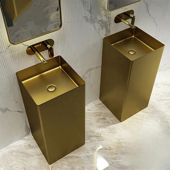 Chậu rửa lavabo chân đứng hình tròn màu vàng Inox 304 Miken LXL-230223G (Đặt hàng trước 7-15 ngày) - Image 3