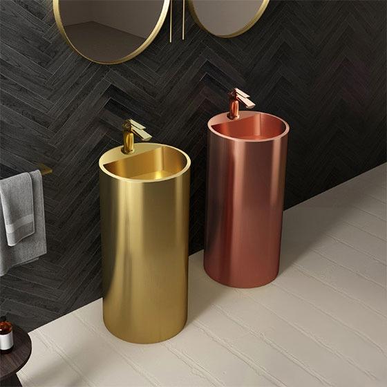 Chậu rửa lavabo chân đứng hình tròn màu vàng Inox 304 Miken MKC-230321G (Đặt hàng trước 7-15 ngày) - Image 5
