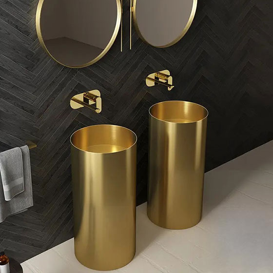 Chậu rửa lavabo chân đứng hình tròn màu vàng Inox 304 Miken MKC-8702G (Đặt hàng trước 7-15 ngày)