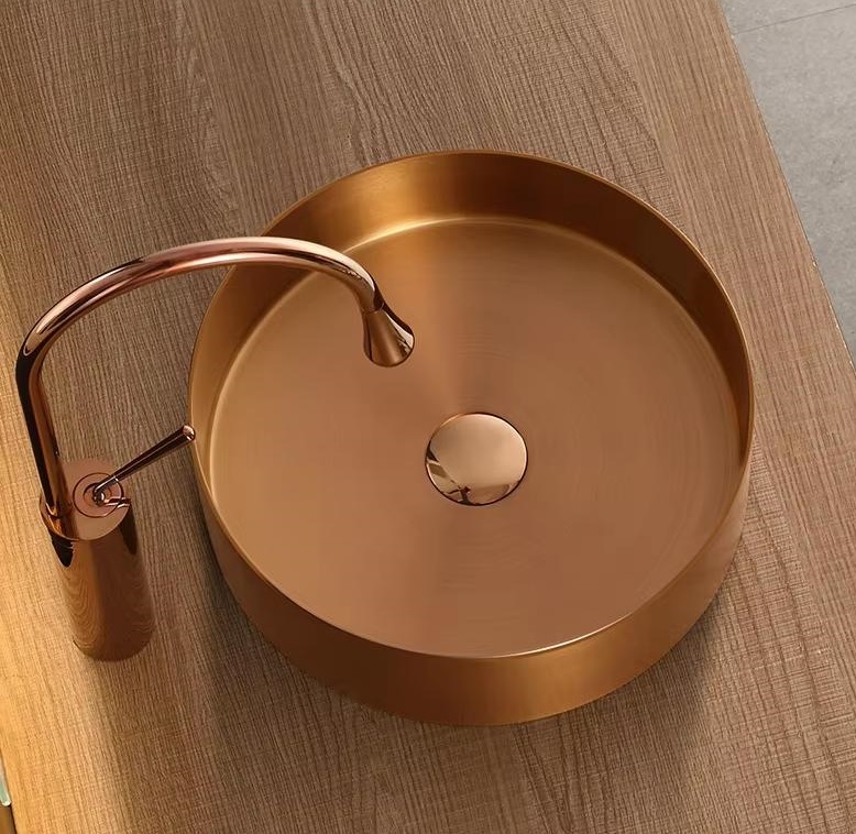 Chậu rửa lavabo chân đứng hình tròn màu vàng Inox 304 Miken MKC-8702G (Đặt hàng trước 7-15 ngày) - Image 4