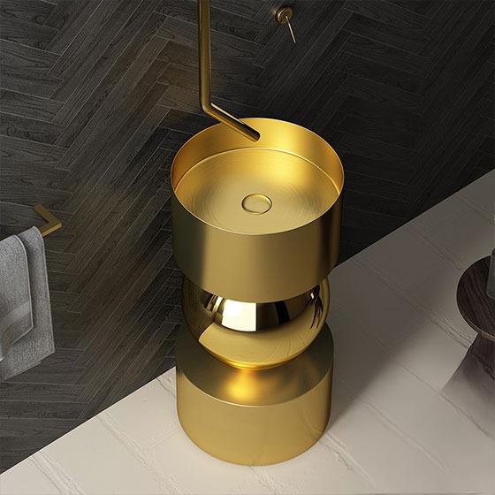 Chậu rửa lavabo chân đứng hình tròn màu vàng Inox 304 Miken MKC-8720G (Đặt hàng trước 7-15 ngày)
