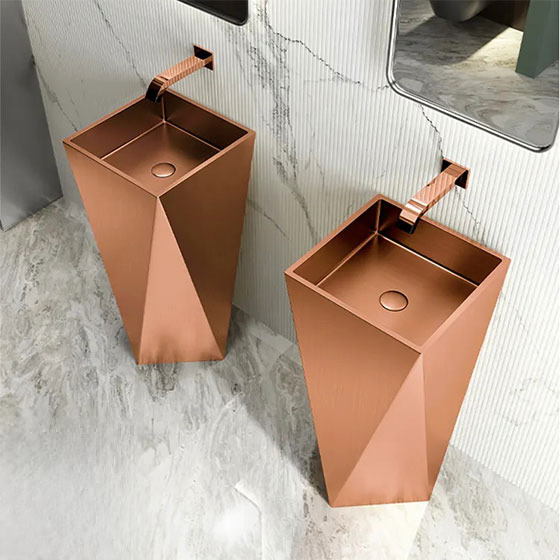 Chậu rửa lavabo chân đứng Inox 304 màu vàng đồng Miken MS-8707LG (Đặt hàng trước 7-15 ngày)