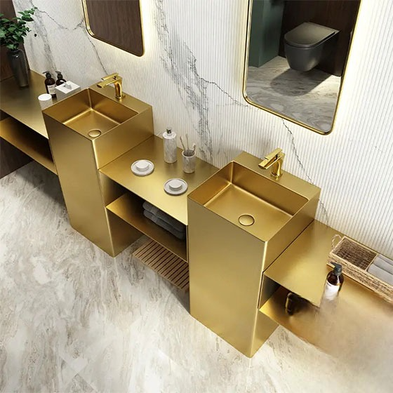Chậu rửa lavabo chân đứng Inox 304 màu vàng Miken MS-8706G (Đặt hàng trước 7-15 ngày)