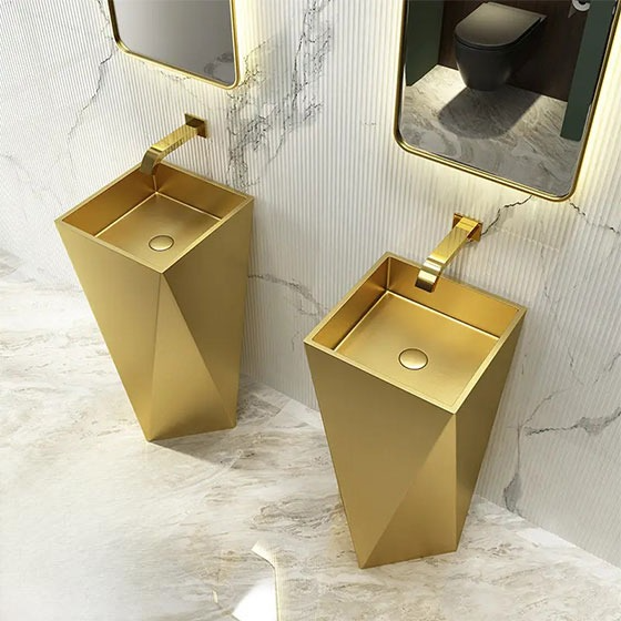 Chậu rửa lavabo chân đứng Inox 304 màu vàng Miken MS-8707G (Đặt hàng trước 7-15 ngày)