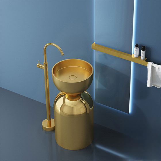 Chậu rửa lavabo chân đứng Inox 304 màu vàng Miken MS-8707G (Đặt hàng trước 7-15 ngày) - Image 3