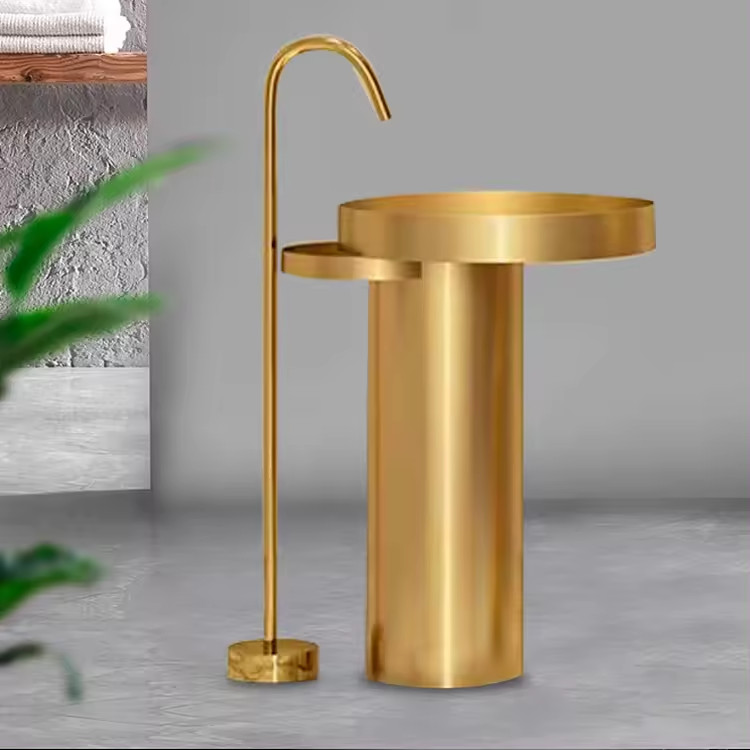 Chậu rửa lavabo chân đứng Inox 304 màu vàng Miken MS-8707G (Đặt hàng trước 7-15 ngày) - Image 5