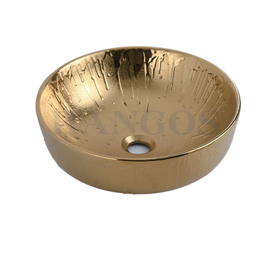 Chậu rửa lavabo đặt bàn màu vàng Rangos RG-DE8002 (395x395x120 mm)