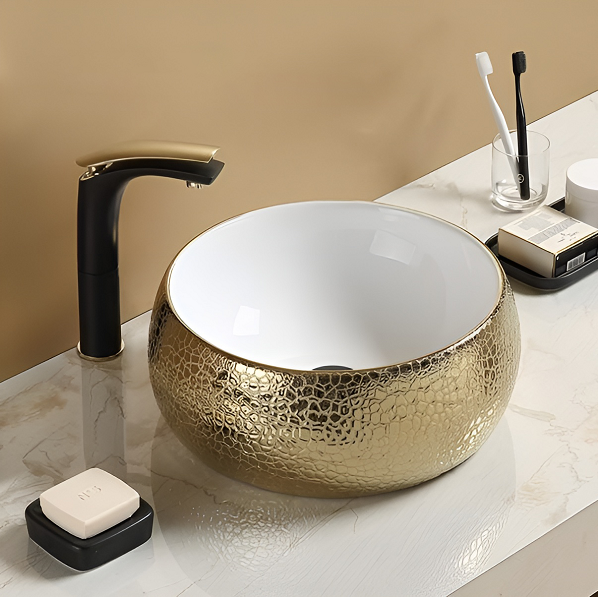 Chậu rửa lavabo đặt bàn viền vàng HANJIN HJ-3012 - Image 4