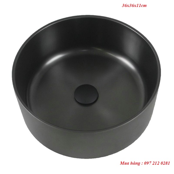 Chậu rửa lavabo hình tròn Inox 304 màu đen Miken MKC-3611BL ( 360x360x110mm)