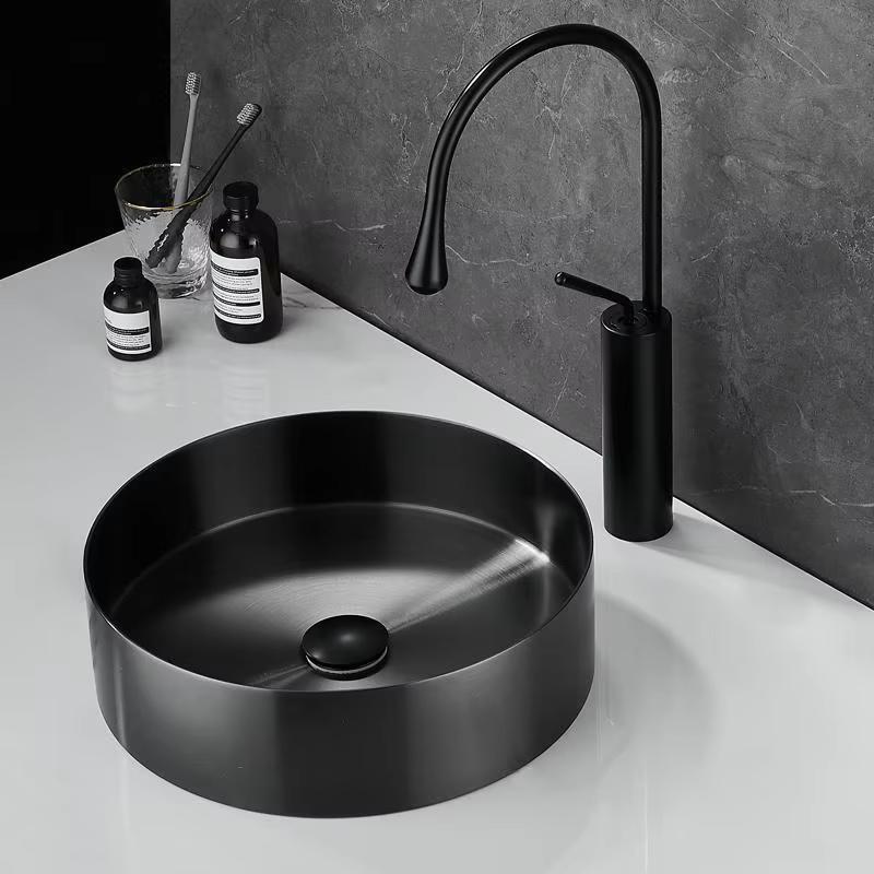 Chậu rửa lavabo hình tròn Inox 304 màu đen Miken MKC-3611BL ( 360x360x110mm) - Image 3