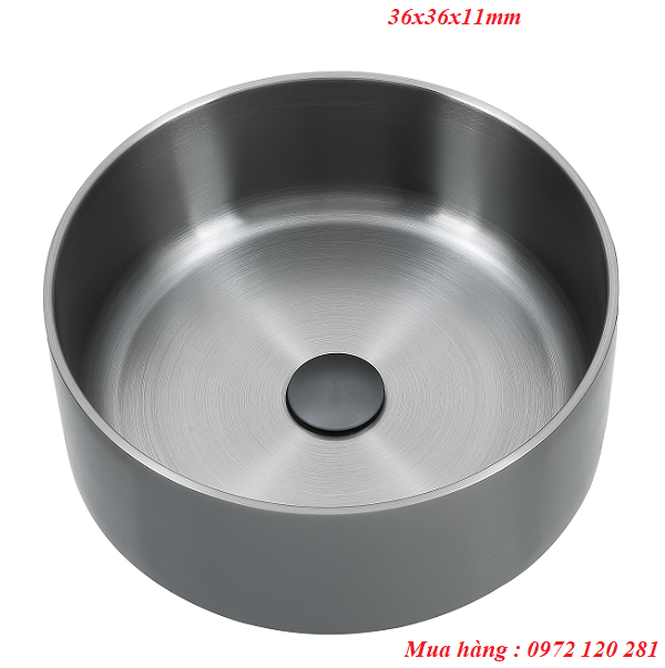 Chậu rửa lavabo hình tròn Inox 304 màu ghi xám Miken MKC-3611GR (360x360x110mm)