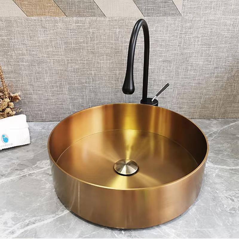 Chậu rửa lavabo hình tròn Inox 304 màu vàng Miken MKC-3611G ( 360x360x110mm) - Image 3