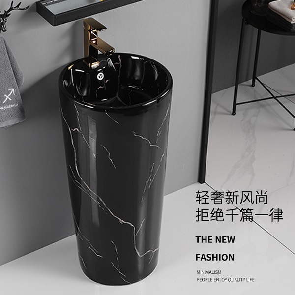 Chậu rửa lavabo màu đen chân đứng nghệ thuật đá nhân tạo Miken KKR-1597 - Image 3