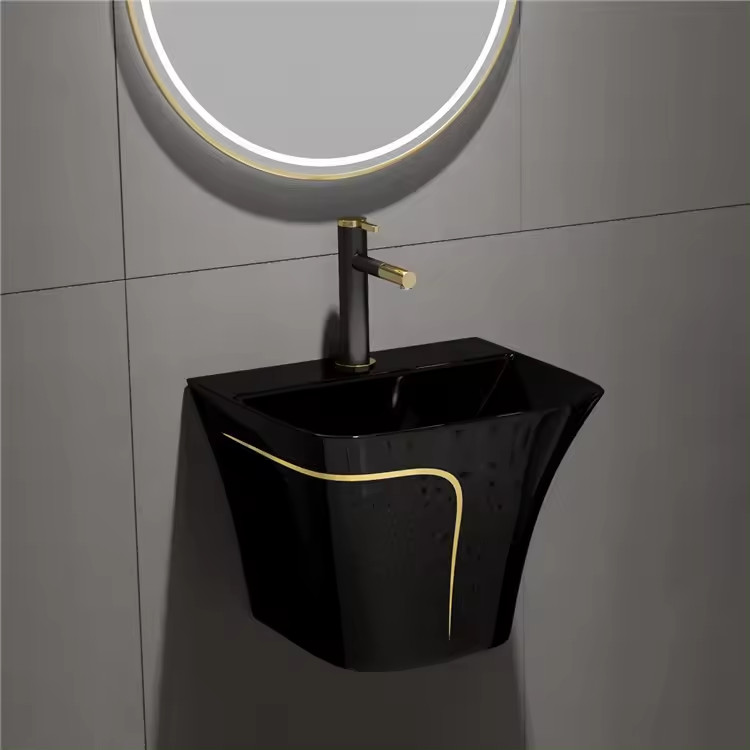 Chậu rửa lavabo màu trắng viền đen hình chữ nhật Miken MKC-6011-B - Image 4
