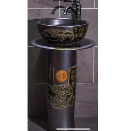 Chậu rửa lavabo nghệ thuật chân đứng Huge H-LS002 (500x500x840mm) - Image 5