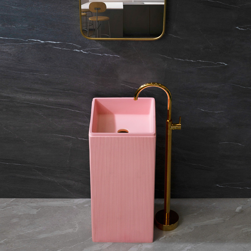 Chậu rửa lavabo nghệ thuật đá nhân tạo chân đứng màu đen Miken MKC-882B - Image 3