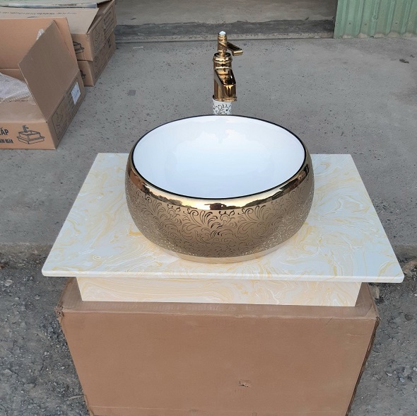 Chậu rửa lavabo nghệ thuật mạ vàng 488-1 - Image 3