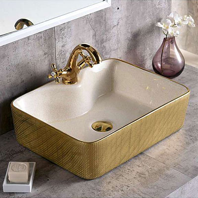 Chậu rửa lavabo nghệ thuật mạ vàng 8458G - Image 4