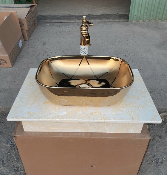 Chậu rửa lavabo nghệ thuật mạ vàng G324 - Image 3