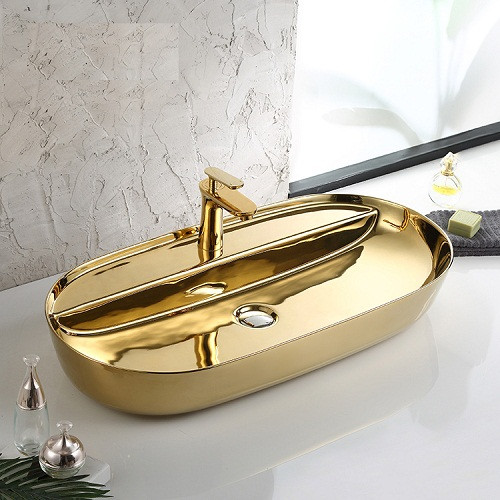 Chậu rửa lavabo nghệ thuật mạ vàng Miken MKC-C32 (58x42cm) - Image 5