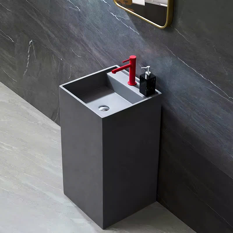 Chậu rửa mặt đá nhân tạo chân đứng màu trắng Miken KKR-1395 - Image 5