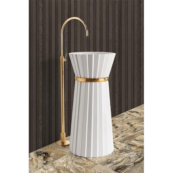 Chậu rửa mặt đá nhân tạo chân đứng màu trắng Miken KKR-1581 - Image 3