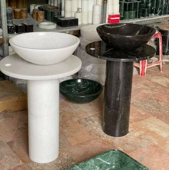 Chậu rửa mặt đá nhân tạo nghệ thuật chân đứng màu hồng Miken MKC-S8905P - Image 3