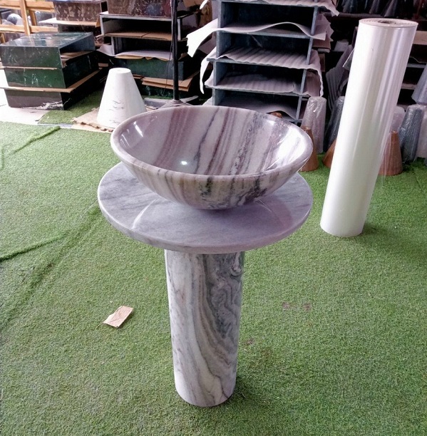 Chậu rửa mặt đá nhân tạo nghệ thuật chân đứng màu trắng Miken GM-3006W (50x90cm) - Image 4