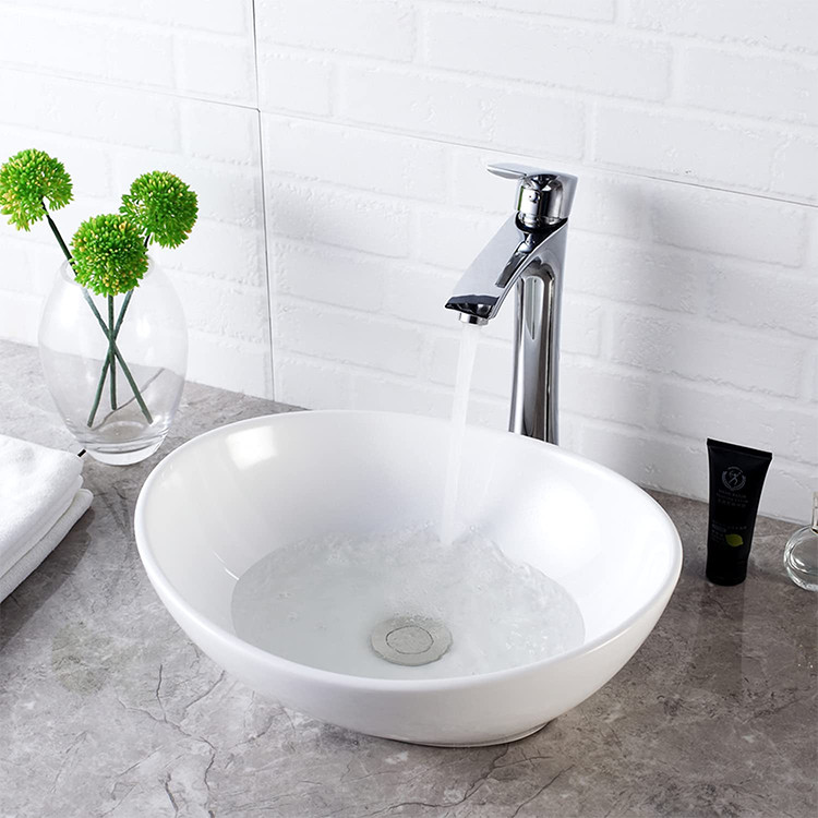 Chậu rửa mặt lavabo dương bàn đá hình ô van KOKKU 376-1 (415x335x150mm)