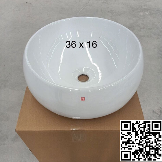 Chậu rửa mặt lavabo tròn dương bàn Minh Long T12 (360x360x160mm)