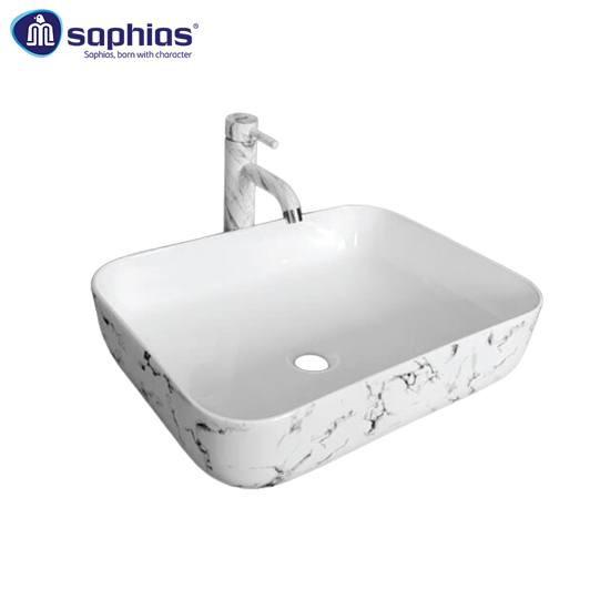Chậu rửa mặt lavabo vân đá trắng đen Saphias TS-8029AA - Image 6