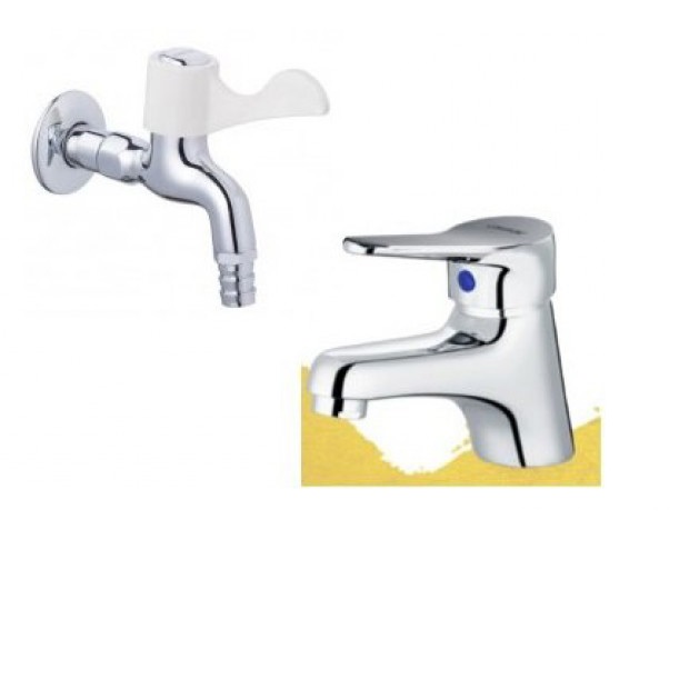 Combo Thiết bị vệ sinh Caesar Vòi Lavabo Và Vòi Gắn Tường B111C-WP027C