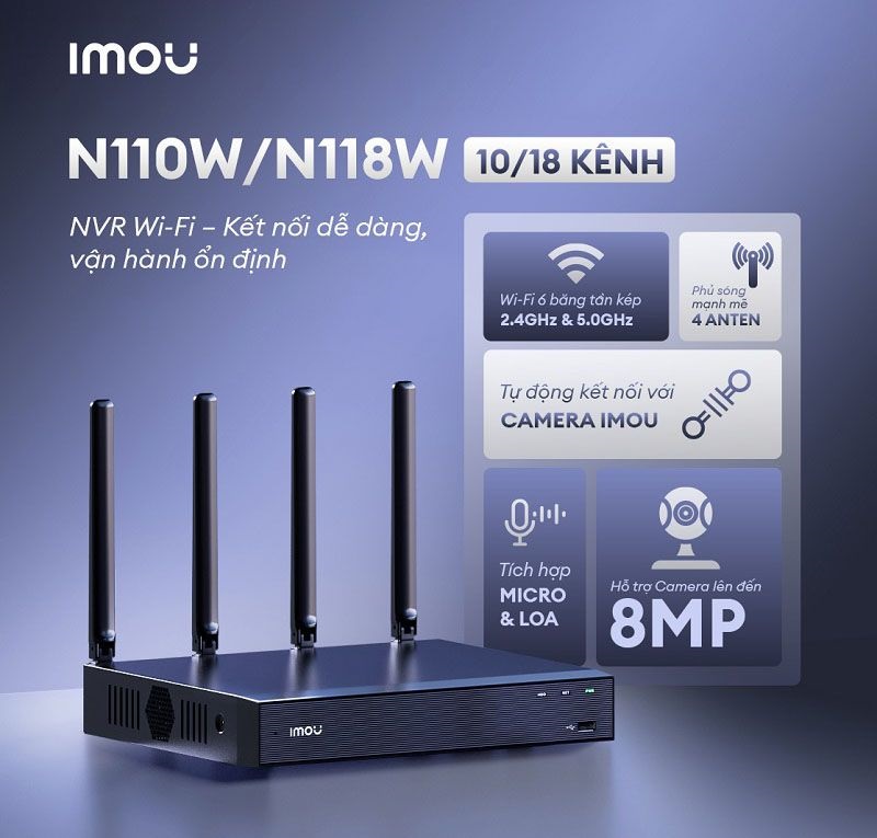 Đầu ghi hình IMOU NVR-N118W-8A0E (Wifi 18 kênh)