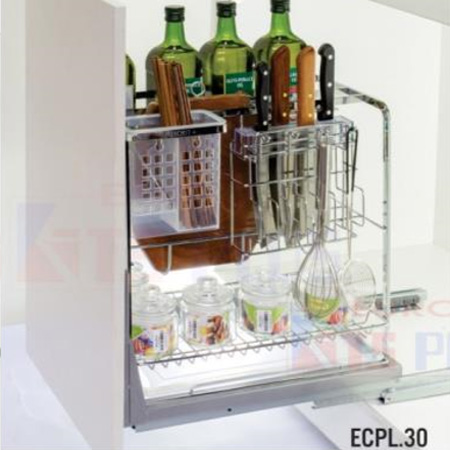 Giá dao thớt nan dẹt inox bóng - ray giảm chấn Eurokit ECPL.30