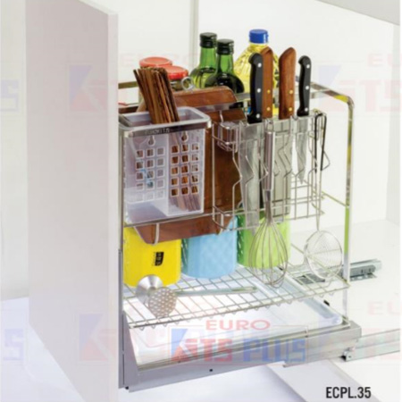 Giá dao thớt nan dẹt inox bóng - ray giảm chấn Eurokit ECPL.35