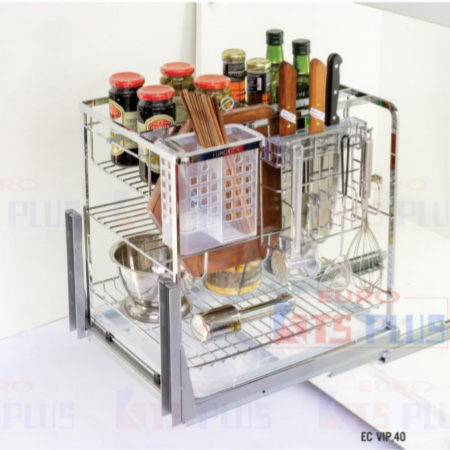 Giá dao thớt nan dẹt inox mờ - ray giảm chấn Eurokit EC VIP.40