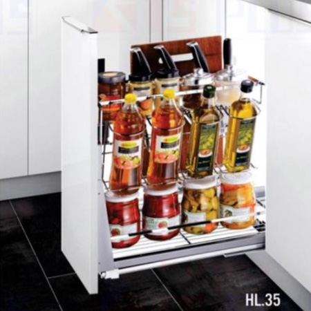 Giá dao thớt nan dẹt inox mờ - ray giảm chấn Eurokit HL.35