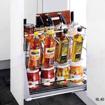 Giá dao thớt nan dẹt inox mờ - ray giảm chấn Eurokit HL.40