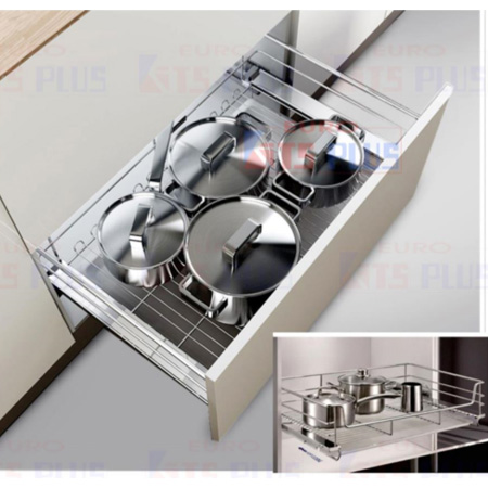Giá xoong nồi nan tròn inox bóng - ray giảm chấn Eurokit GH