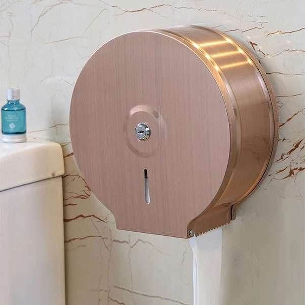 Hộp đựng giấy vệ sinh Inox 304 màu hồng vàng vân gỗ loại lớn Miken MK-1103RG
